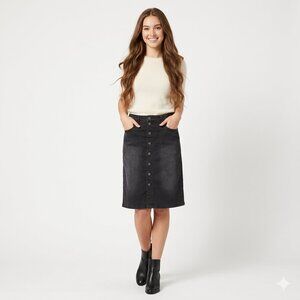 KUT FROM THE KLOTH Rose Button Front Denim Skirt Black Washed Utility Size 6
